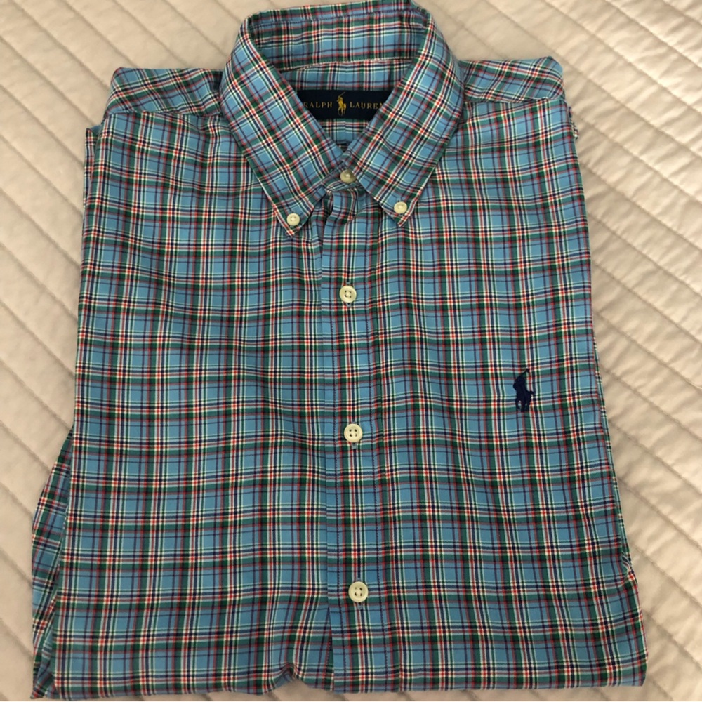 Ralph Lauren blue plaid dress shirt men’s medium long sleeve